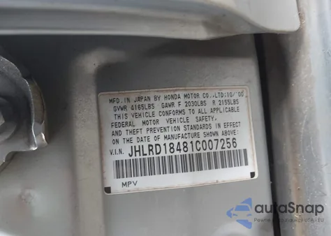 2001 Honda Cr-V Lx z USA, uszkodzony, nr VIN JHLRD18481C007256